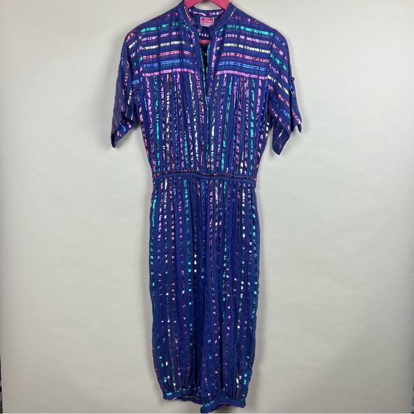 Pants - Vintage 1970s Indian Cotton Gauze Lamé Metallic Cropped Disco Jumpsuit